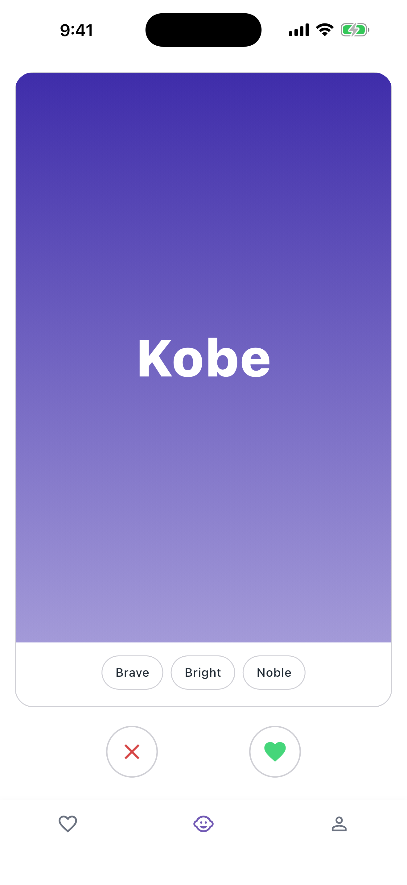 Swiping through baby names in Bebenames